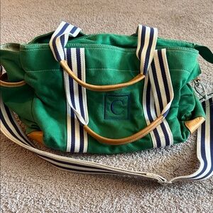 Pottery Barn Kids Green Tote with Striped Handles